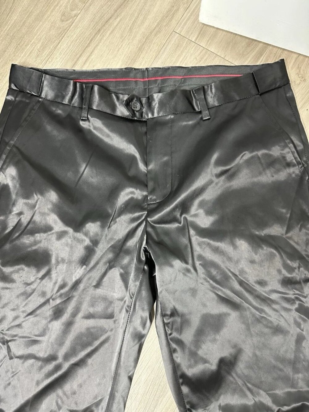 Barabas Exclusive Slim Fit Black Satin Dress Pants Mens 36